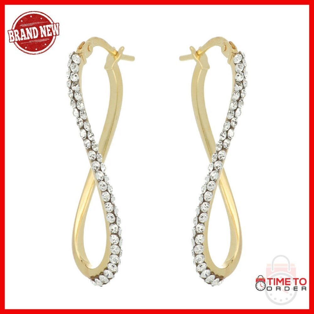 Oval Wave Earrings with Crystals in Gold and Sterling Silver